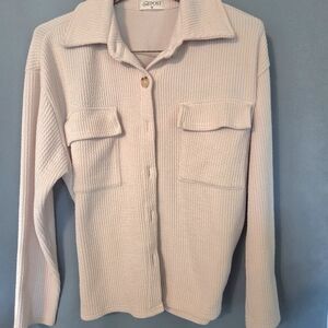 The POST Cream Ribbed Button-Up Shacket